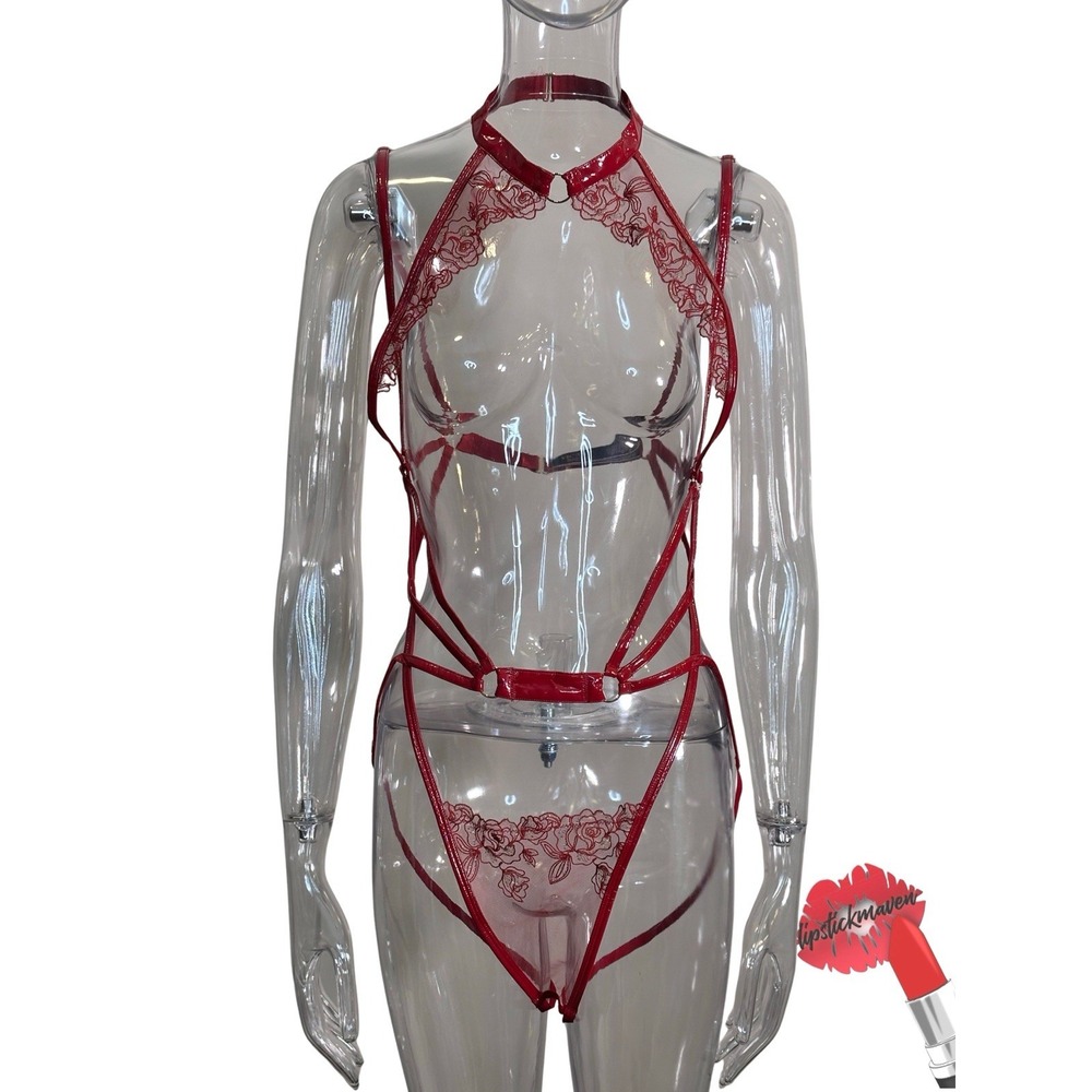 Victoria‎ Secret Lingerie Bodysuit Women XXL Burgundy Red Strappy Sexy Goth